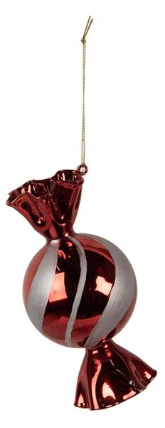 Červenobiela sklenená vianočná ozdoba cukrík - Ø 7*13 cm - Clayre & Eef