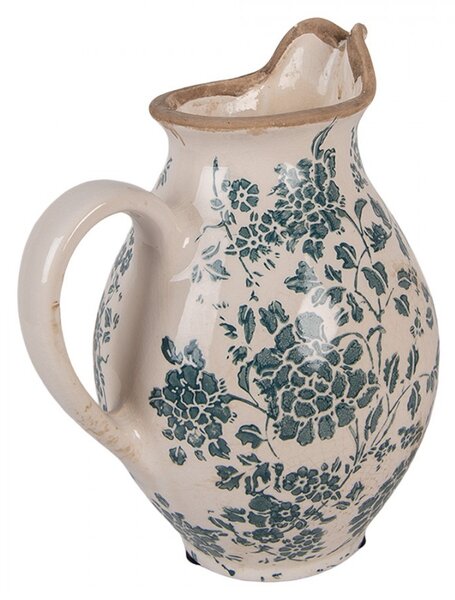 Retro béžový keramický dekoračný džbán s kvetmi S - 16*12*19 cm - Clayre & Eef