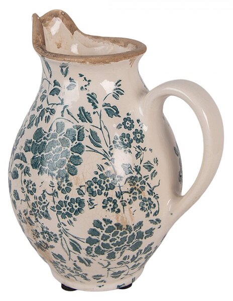 Retro béžový keramický dekoračný džbán s kvetmi S - 16*12*19 cm - Clayre & Eef