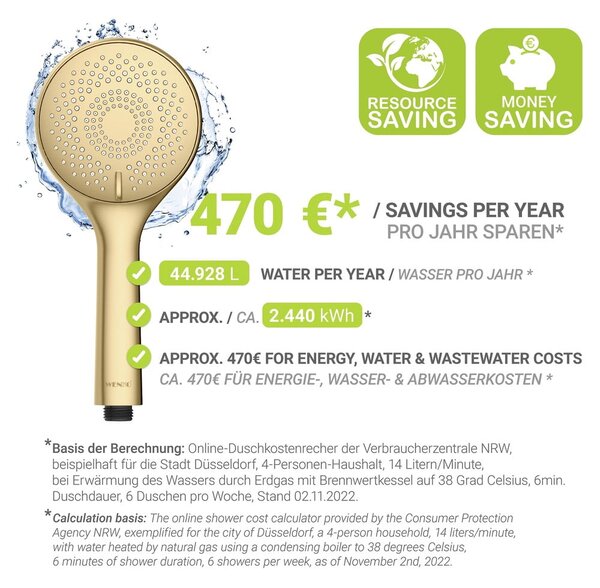 Matne zlatá plastová úsporná sprchová hlavica ø 11 cm Watersaving System – Wenko