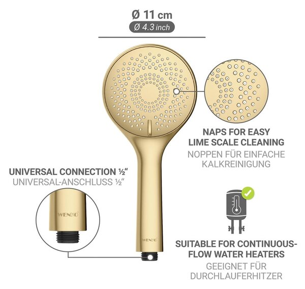 Matne zlatá plastová úsporná sprchová hlavica ø 11 cm Watersaving System – Wenko