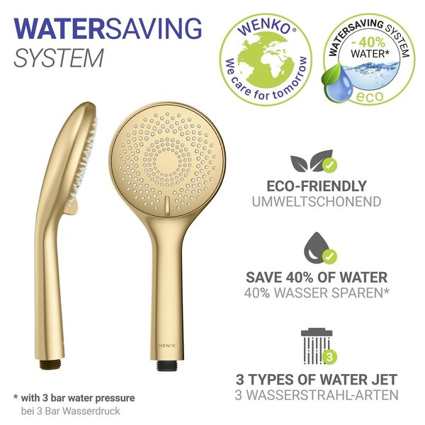 Matne zlatá plastová úsporná sprchová hlavica ø 11 cm Watersaving System – Wenko