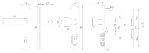 MP MPK - SECURO S01 PLUS - SO FAVORIT Prevedenie: kľučka/kľučka, Typ otvoru: PZ PLUS s otvorom pre vložku, Rozteč: 90 mm