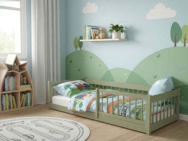 Wilsondo Detská drevená montessori posteľ 180x80 Lesanka - olivová
