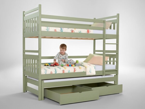 Wilsondo Poschodová posteľ s prístelkou Petra 5 80x180 - olivová