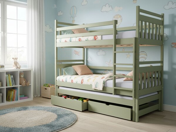 Wilsondo Poschodová posteľ s prístelkou Petra 5 80x180 - olivová