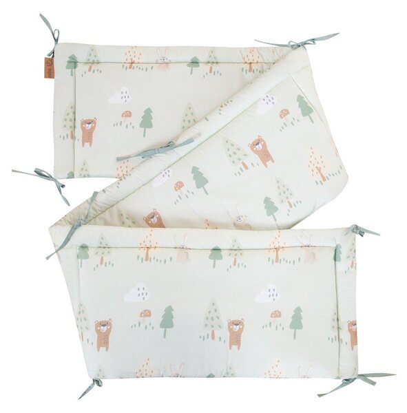 Svetlozelený bavlnený mantinel do postieľky 170 cm Woodland Buddies – Roba