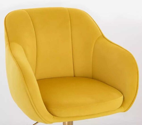 LuxuryForm DESIGN Barová stolička AVOLA VELUR na striebornom tanieri - žltá