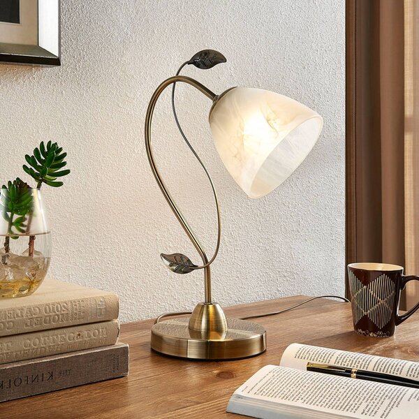 Stolná lampa Michalina v klasickom štýle, Biela / opálová, Obývacia izba / jedáleň, Sklo, Moderný, Stojacie svietidlo