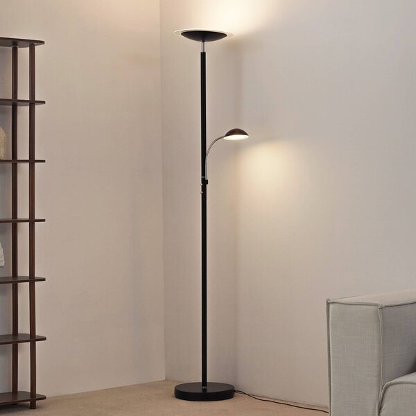 Lindby LED stojacia lampa Malea, čierna, na citanie, stmievateľné, Čierna, Obývacia izba / jedáleň, kov, Moderný, Zemné bodové svetlo