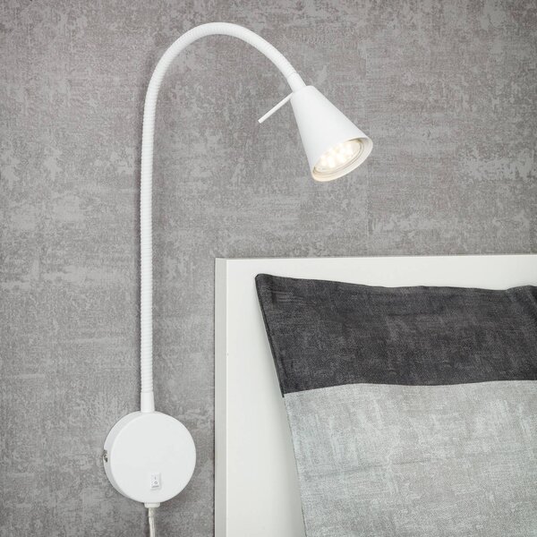 LED nástenné svetlo Tusa, biele, kov, 45 cm, flexibilné rameno, Biela / opálová, Spálňa, kov, Moderný