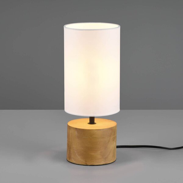 Stolová lampa Woody, drevo/textil, valec, biela, Svetlé drevo, Obývacia izba / jedáleň, Drevo, Škandinávsky, Stojacie svietidlo