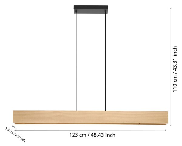 Smart ZIG LED závesné svietidlo Anchorena-Z, dĺžka 123 cm, RGB,, Svetlé drevo, Obývacia izba / jedáleň, Drevo, Moderný, Závesné svietidlo
