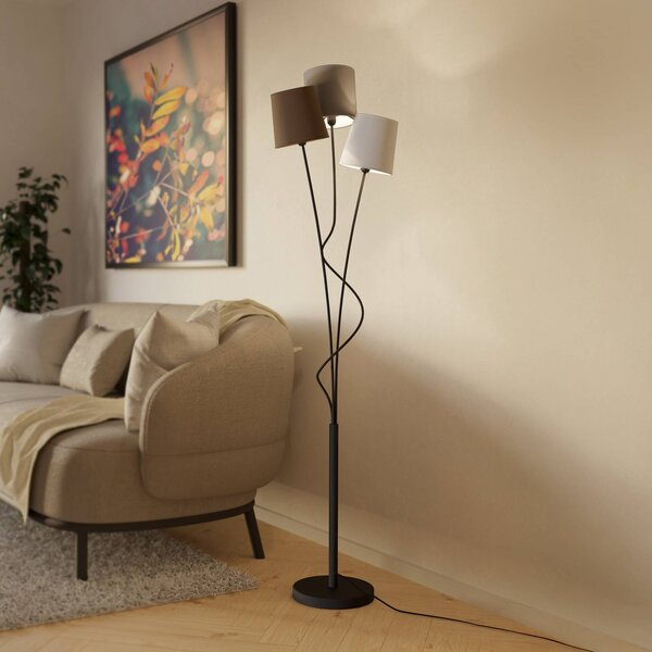 EGLO Stojaca lampa Maronda tri textilné tienidlá, Čierna, Obývacia izba / jedáleň, kov, Moderný, Stojaca lampa