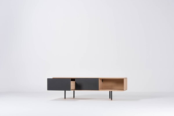 TV stolík z dubového dreva v čierno-prírodnej farbe 160x48 cm Fina – Gazzda
