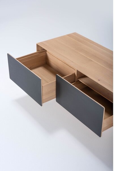 TV stolík z dubového dreva v čierno-prírodnej farbe 160x48 cm Fina – Gazzda