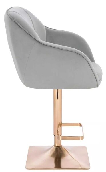 LuxuryForm DESIGN Barová stolička AVOLA VELUR na zlatej hranatej podstave - svetlo šedá