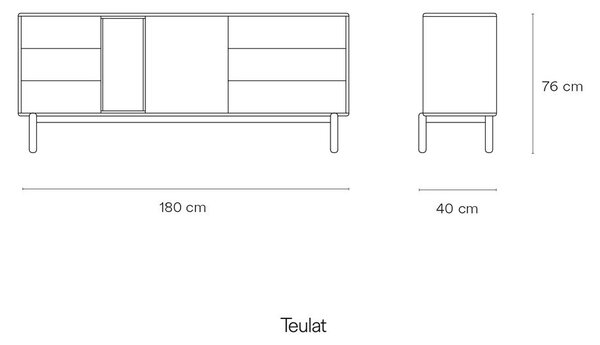 Tmavosivá nízka komoda 180x76 cm Corvo - Teulat