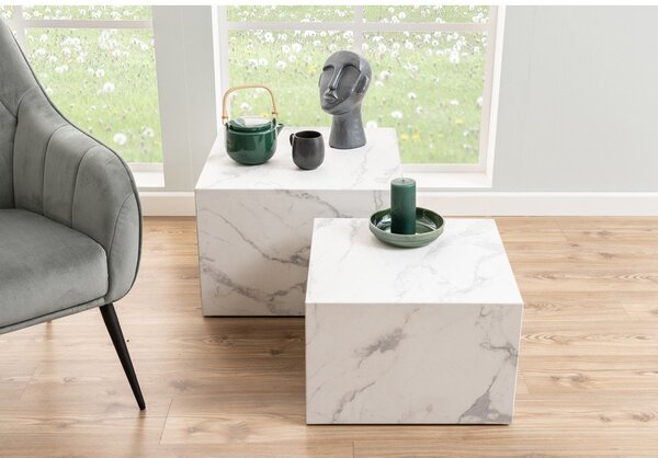 Biele konferenčné stolíky v dekore mramoru v súprave 2 ks 58x58 cm Dice – Actona