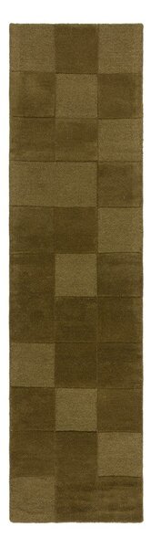 Kaki ručne tkaný vlnený behúň 60x230 cm Checkerboard – Flair Rugs
