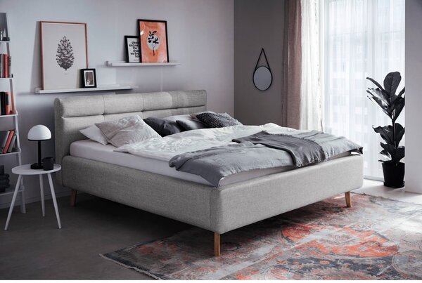 Sivá čalúnená dvojlôžková posteľ s úložným priestorom s roštom 160x200 cm Lotte – Meise Möbel