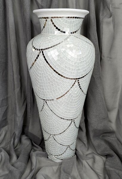 Váza biela, 80 cm, mozaika-keramika, ručná práca ( váza podlahová)