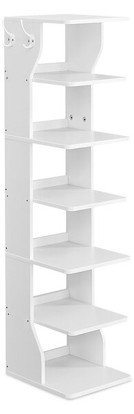 VASAGLE Regál na topánky 6 políc s háčikmi 26 x 110 x 30 cm biely