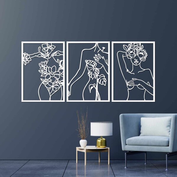 Trojdielna nástenná dekorácia ženy – Moderné art umenie | SENTOP HDF0480