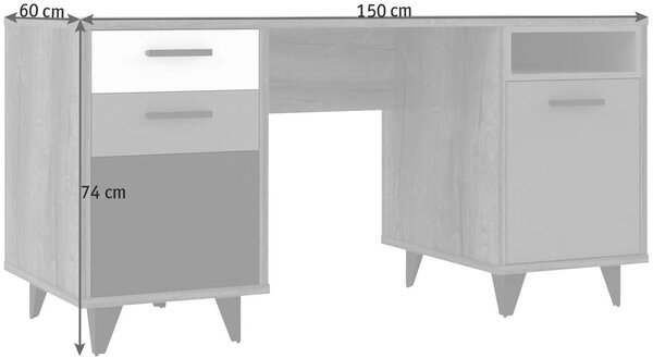 PÍSACÍ STÔL, sivá, zelená, čierna, biela, farba duba, 150/60/74 cm Carryhome - Detské izby