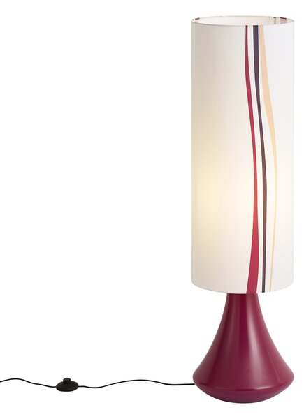 Retro stojaca lampa fialová s viacfarebným látkovým tienidlom - Mina