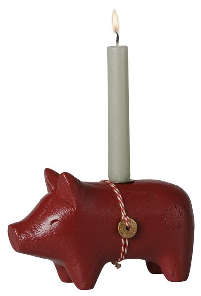 Svícen Wooden Red Pig Small