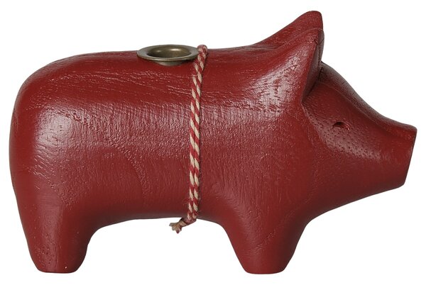Svícen Wooden Red Pig Small
