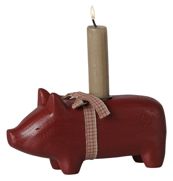 Svícen Wooden Red Pig Medium