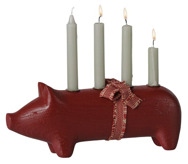Dřevěný svícen Wooden Pig Advent Medium Red