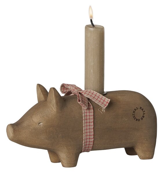 Svícen Wooden Nature Pig Medium