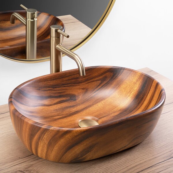 MAXMAX Keramické umývadlo Rea AMELIA 48 Wood Matt - dekor dreva
