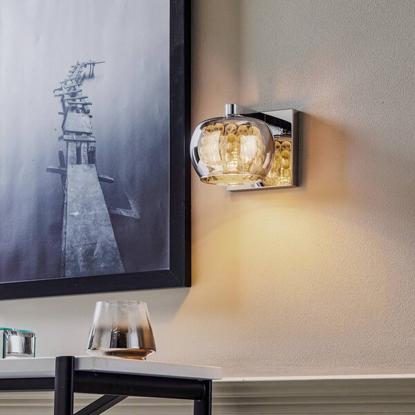 Schuller Valencia Sklená nástenná lampa s kryštáľmi, Chrómová / strieborná, Obývacia izba / jedáleň, kov, Moderný, Nástenné svietidlo