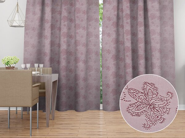 Biante Dekoračný záves TF-138 Hnedovínové kvetované ornamenty na starofialovom 150x140 cm