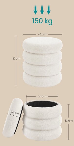 SONGMICS Taburet DONUT s úložným priestorom, biela