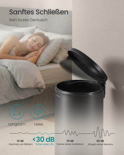 SONGMICS Kruhový pedálový odpadkový kôš, plastový vnútorný vedro s tichým zatváraním, 30 l, čierna