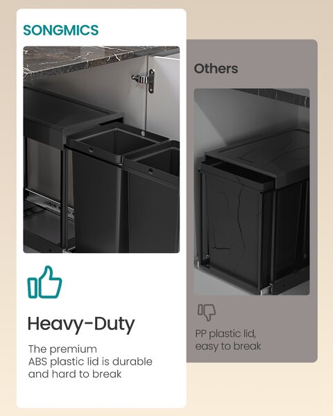 SONGMICS Vstavaný odpadkový kôš do skrinky, 2 x 20 l, oceľový rám, čierny