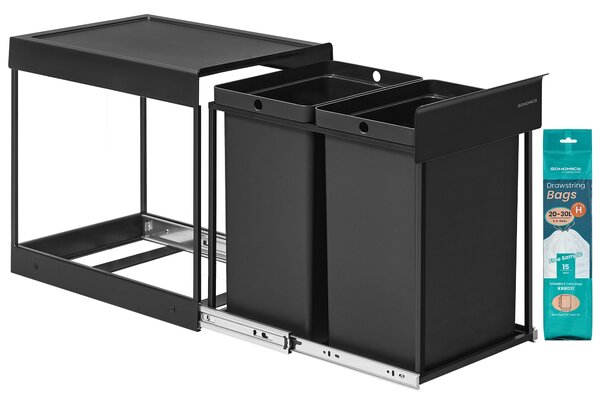 SONGMICS Vstavaný odpadkový kôš do skrinky, 2 x 20 l, oceľový rám, čierny