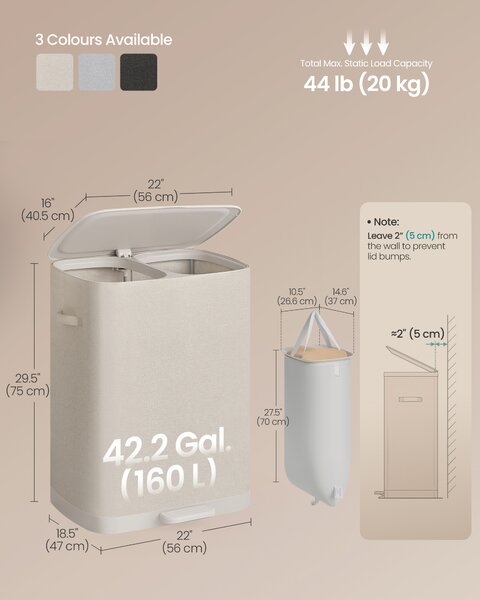 SONGMICS Látkový koš na bielizeň 2D, 160 l, béžový