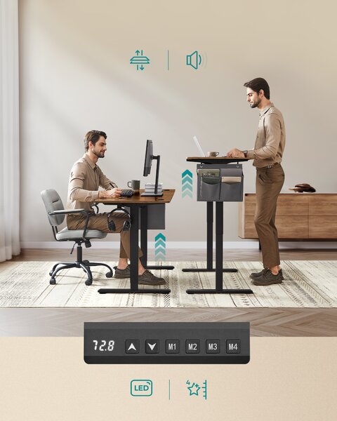 SONGMICS Výškovo nastaviteľný elektrický stôl 70 x 160 x 72–120 cm hnedá čierna