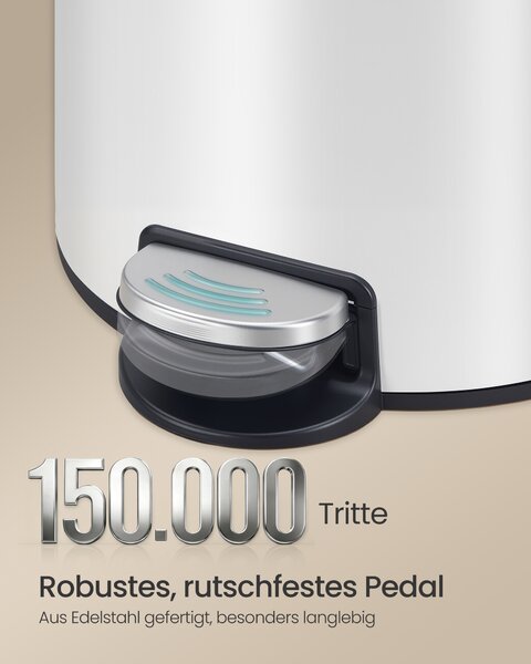 SONGMICS Kruhový plastový odpadkový kôš s pedálom a vnútorným vedrom s tichým zatváraním, 30 l, biela