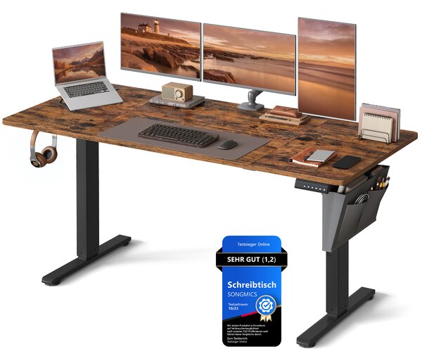 SONGMICS Výškovo nastaviteľný elektrický stôl 70 x 160 x 72–120 cm hnedá čierna