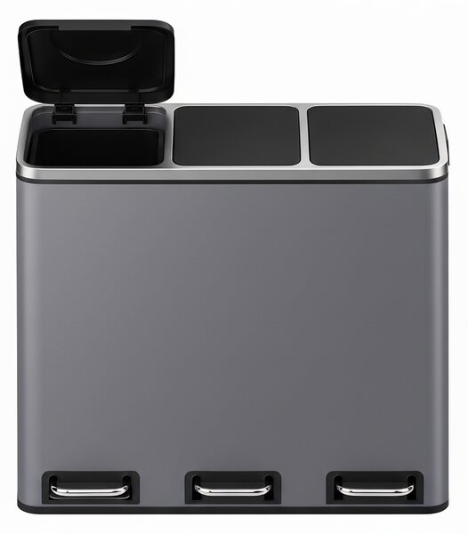 SONGMICS Odpadkový kôš s pedálom na triedený odpad 3 x 18 litrov, svetlošedý