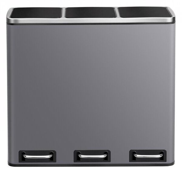 SONGMICS Odpadkový kôš s pedálom na triedený odpad 3 x 18 litrov, svetlošedý