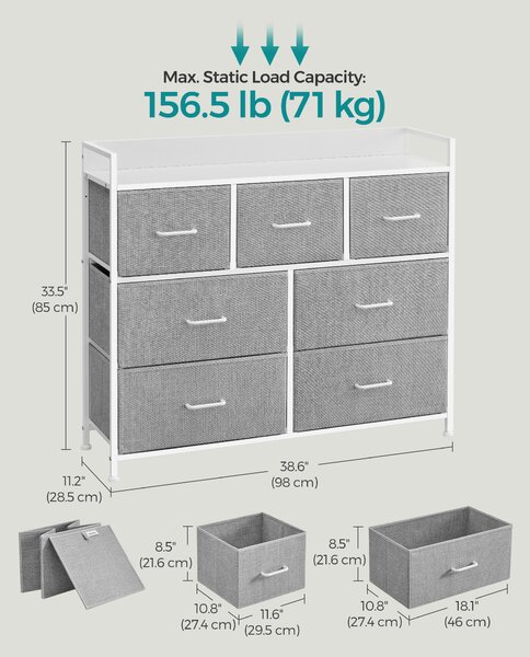 SONGMICS Komoda s 7 zásuvkami 98 x 85 x 29 cm, biela, sivá