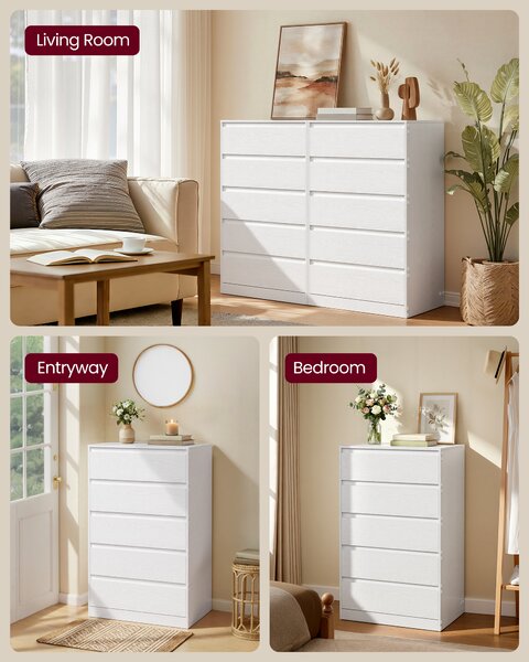 VASAGLE Komoda KAYLIN s 5 zásuvkami 60 x 97 x 40 cm, biela